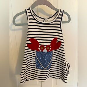 Mud Pie Navy & White Striped Tank Dress with Red Crab Appliqué